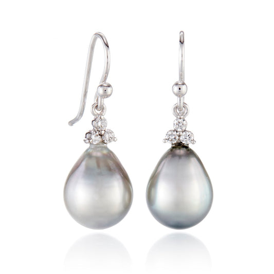 Madison Drop Earrings in Baroque Silver Tahitian Pearls & Diamonds