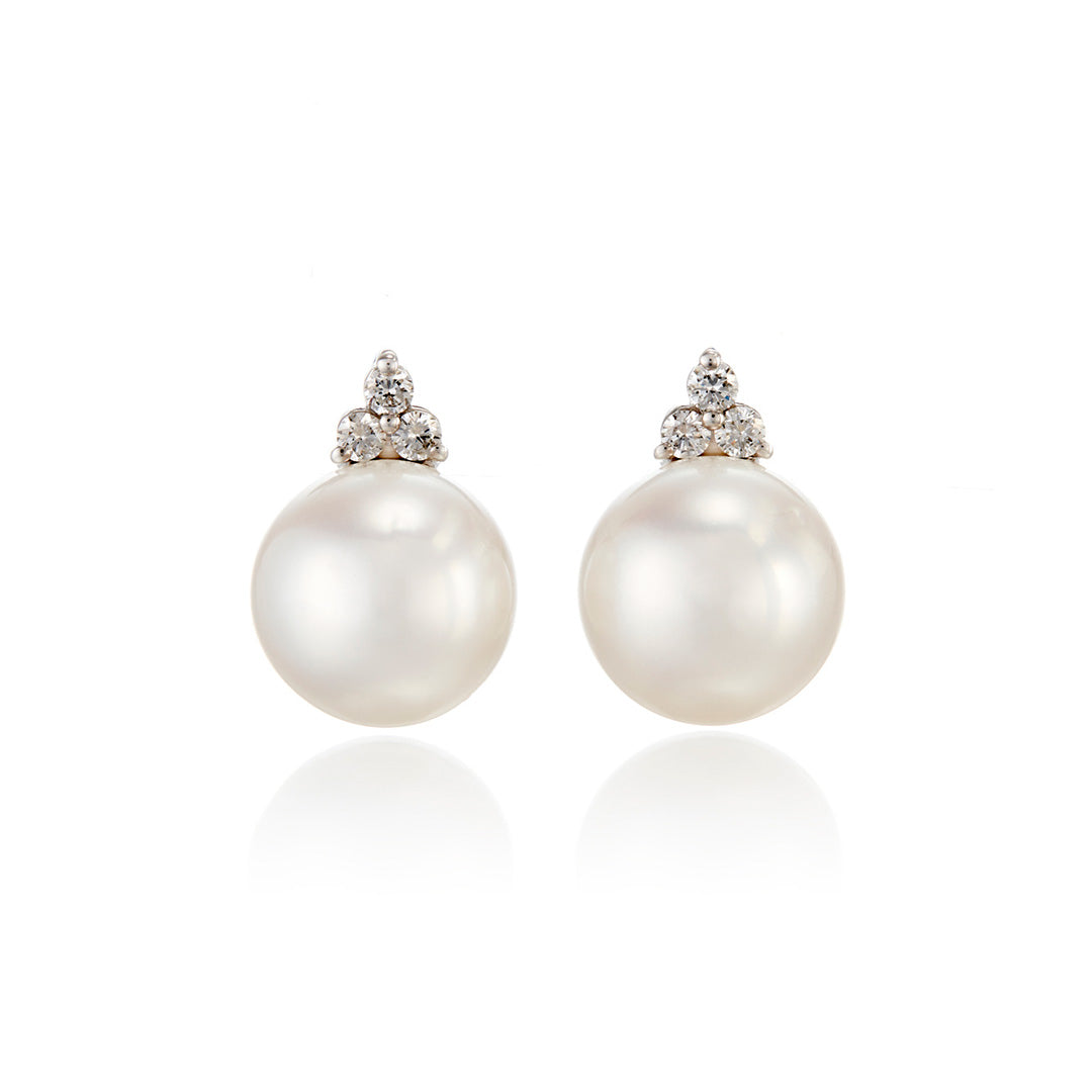 Gump's Signature White Gold Madison Earrings in South Sea Pearls & Diamonds