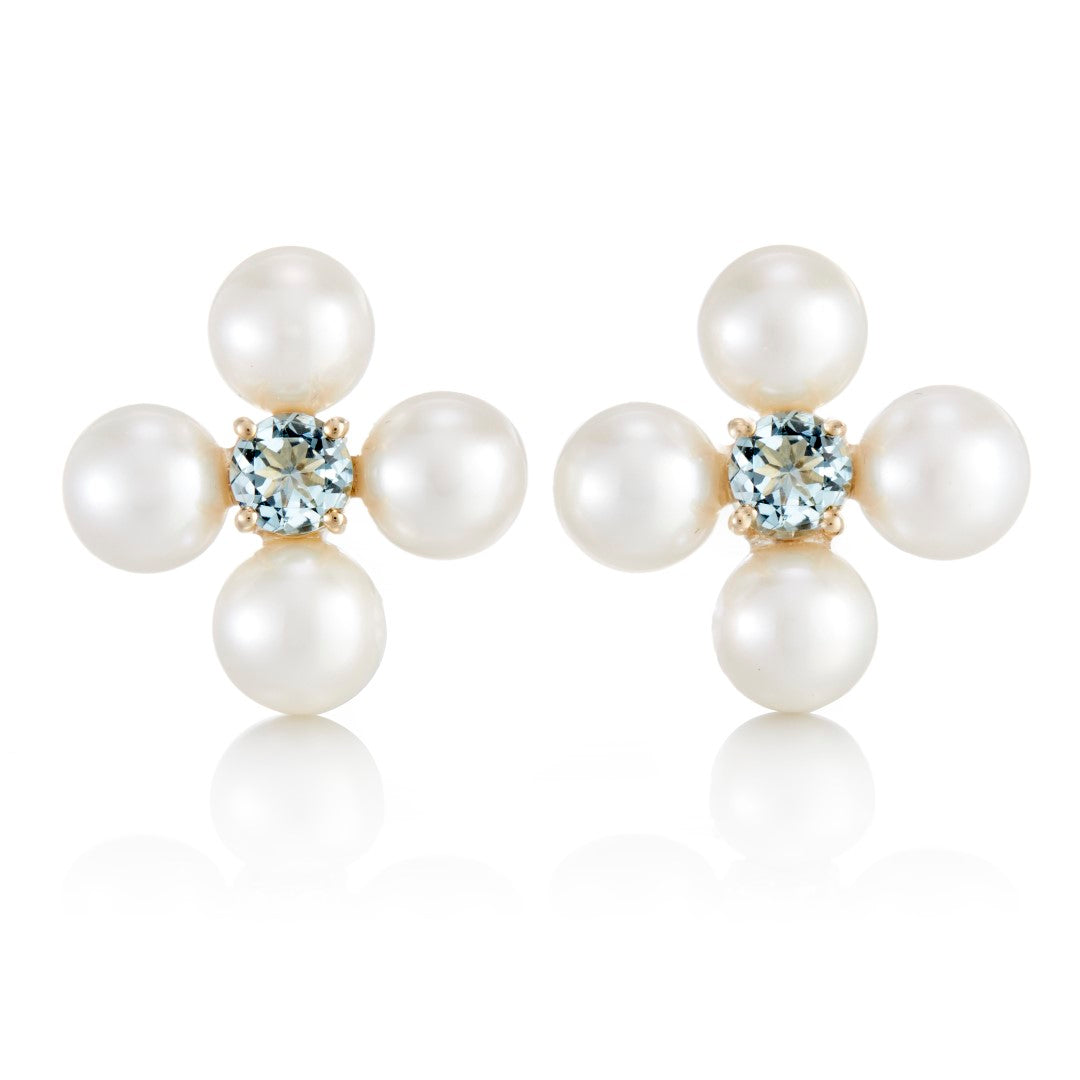 Gump's Signature Flora Earrings in Pearls & Aquamarines