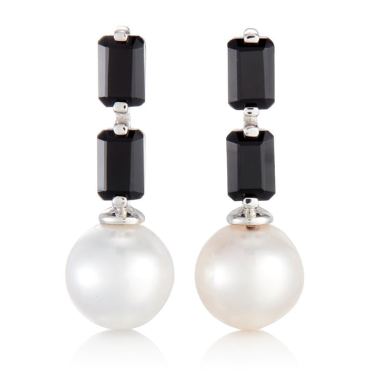 Gump's Signature Black Spinel Baguette & Pearl Drop Earrings