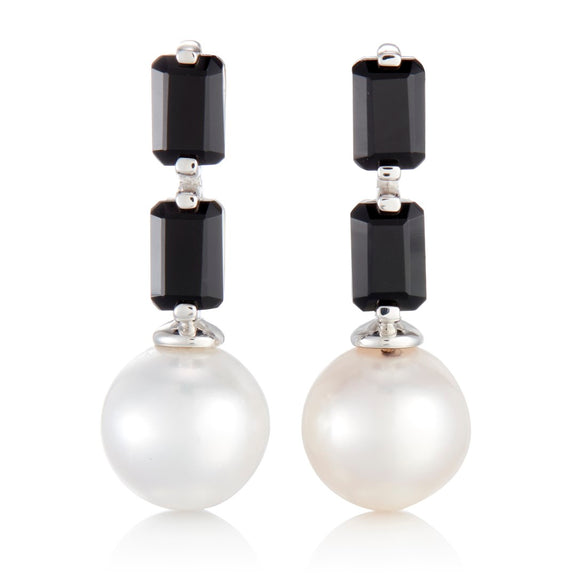 Gump's Signature Black Spinel Baguette & Pearl Drop Earrings