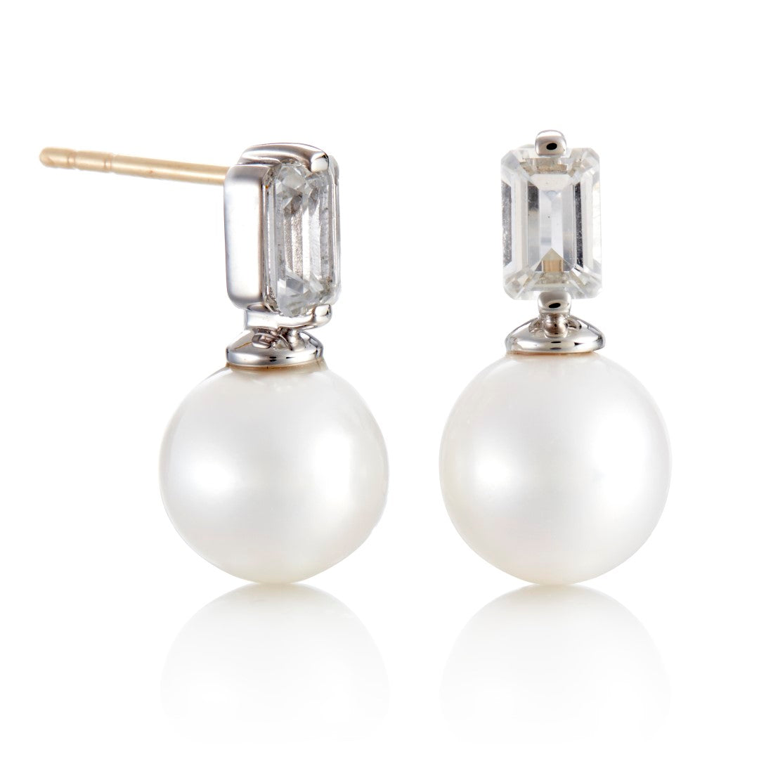 White Topaz & Pearl Drop Earrings