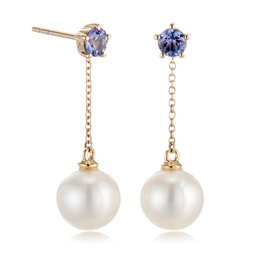 Niagara Earrings in Pearls & Tanzanites