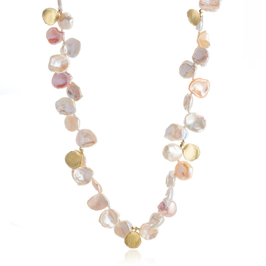 Keshi Pastel Pearl & Hydrangea Petal Necklace