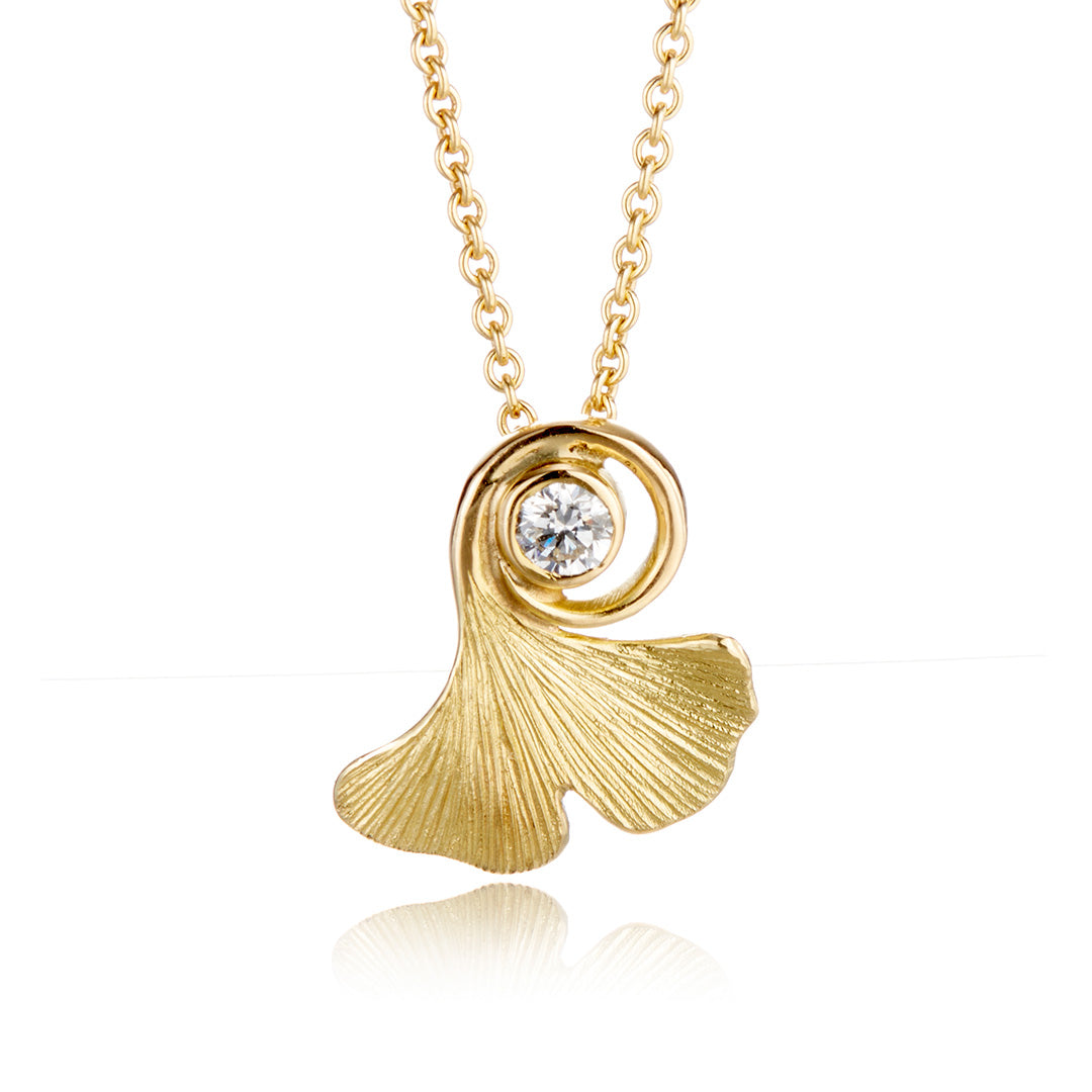 Gudrun Langner x Gump's Ginkgo Leaf & Diamond Pendant Necklace