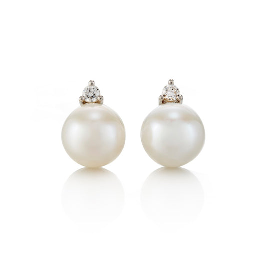 Gump's Signature Silver North Star Earrings in Diamonds & Pearls