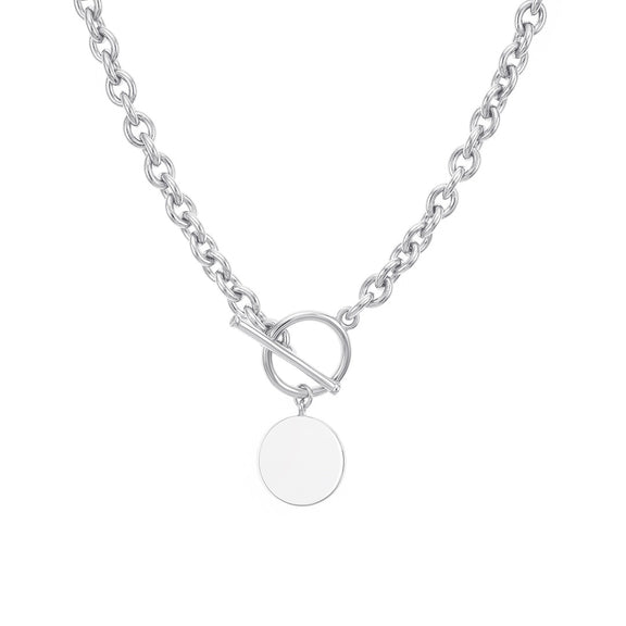 Gump's Signature White Sapphire & Silver Toggle Necklace with Round Disc