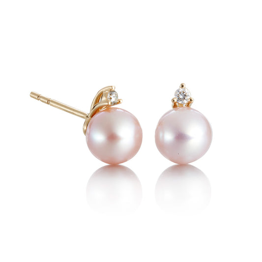 Diamond-Top Pink Pearl Earrings