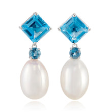 Gump's Signature Carmel Drop Earrings in Blue Topaz & Pearls