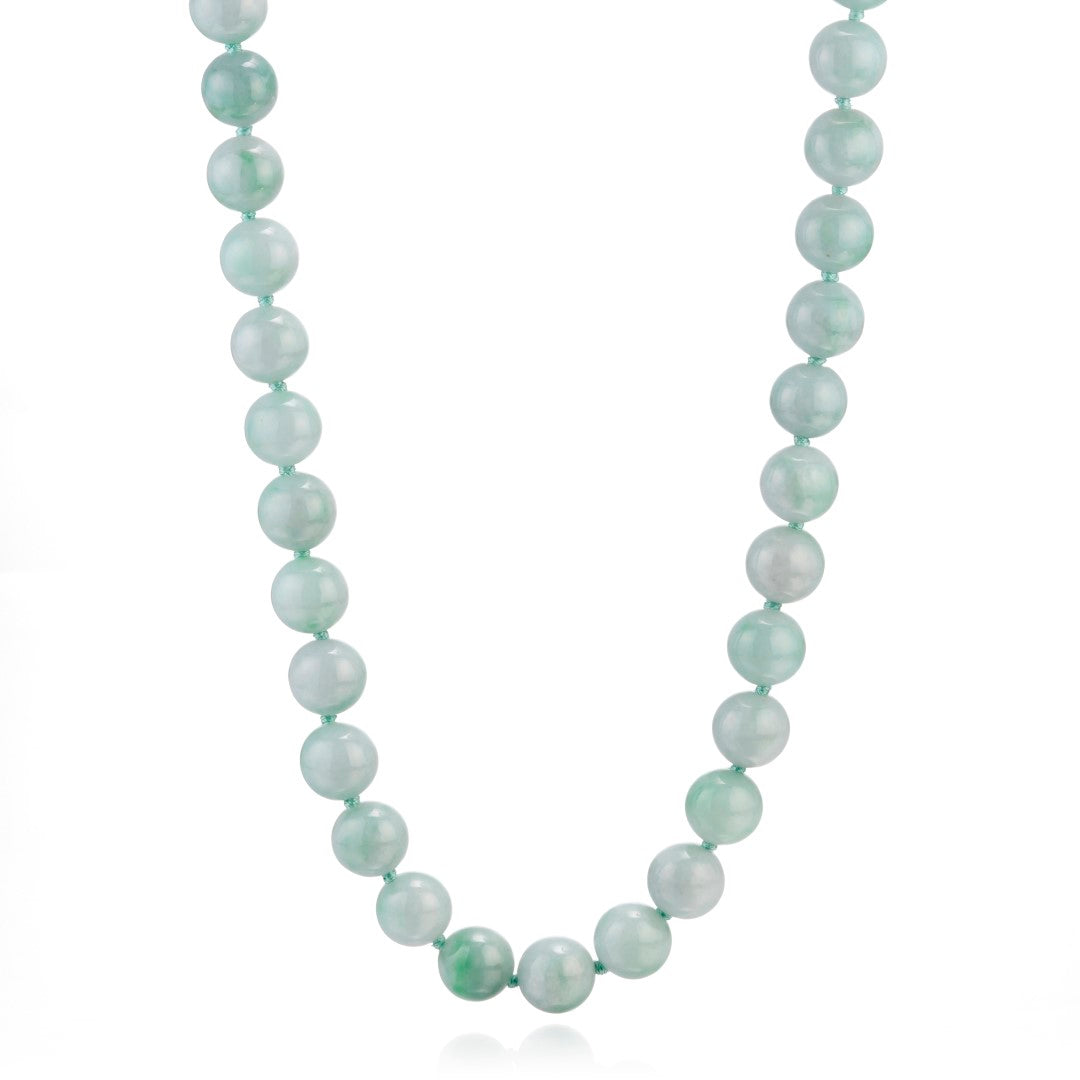 13mm Pale Green Jadeite Bead Necklace