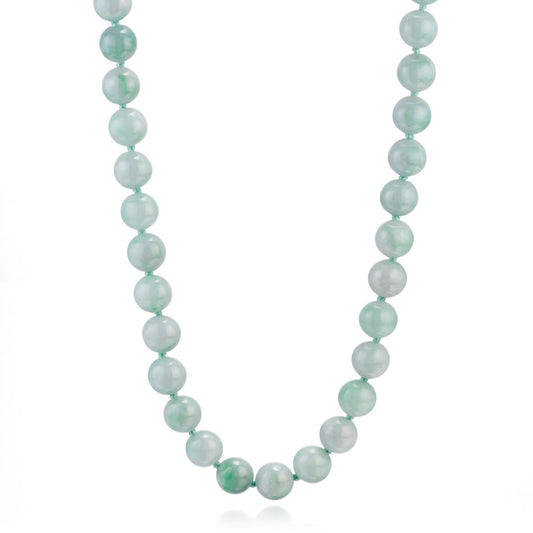 13mm Pale Green Jadeite Bead Necklace