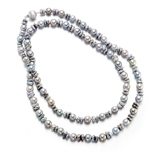 Gump's Signature 6-9mm Mixed Gray Keshi & Tahitian Pearl Long Necklace