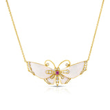Diamond & Sapphire Enamel Butterfly Pendant Necklace