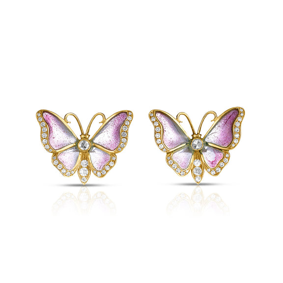 Cicada Plique-à-Jour Diamond Butterfly Earrings