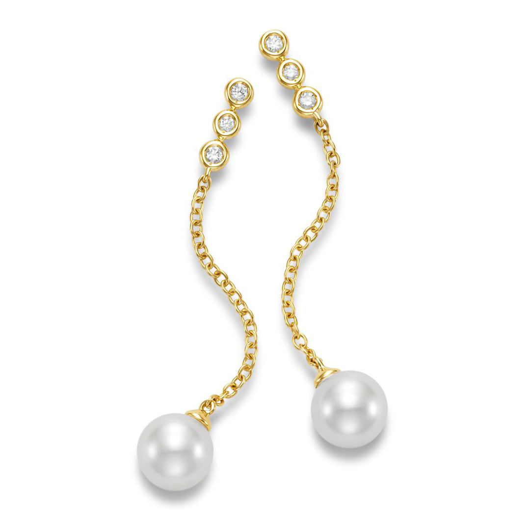 Triple Diamond & Pearl Drop Earrings