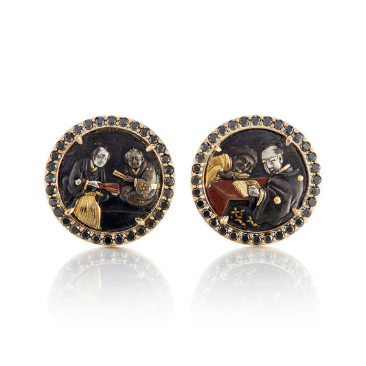 Gump's Signature Antique Shakudo & Black Diamond Earrings