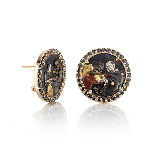 Antique Shakudo & Black Diamond Earrings