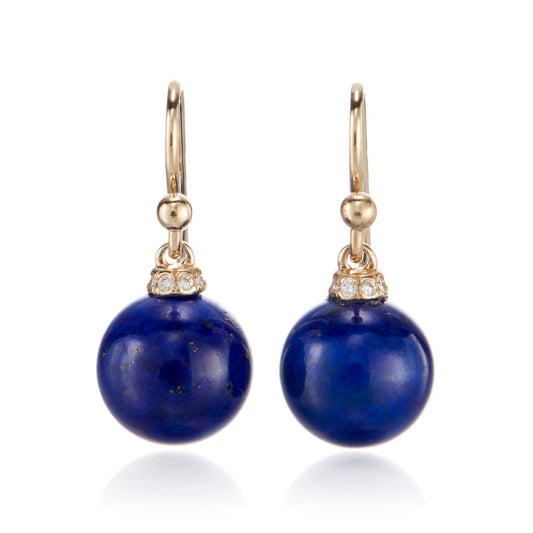 Diamond-Cap Lapis Drop Earrings