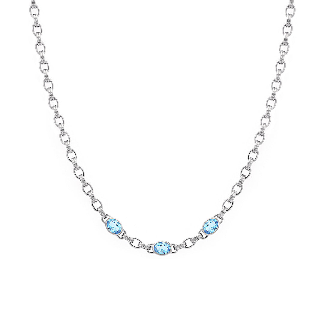 Gump's Signature Silver Link Necklace in Swiss Blue Topaz