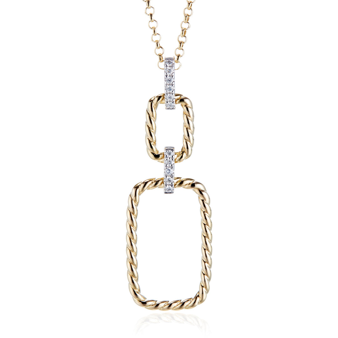 Diamond Twisted Rectangular Pendant Necklace