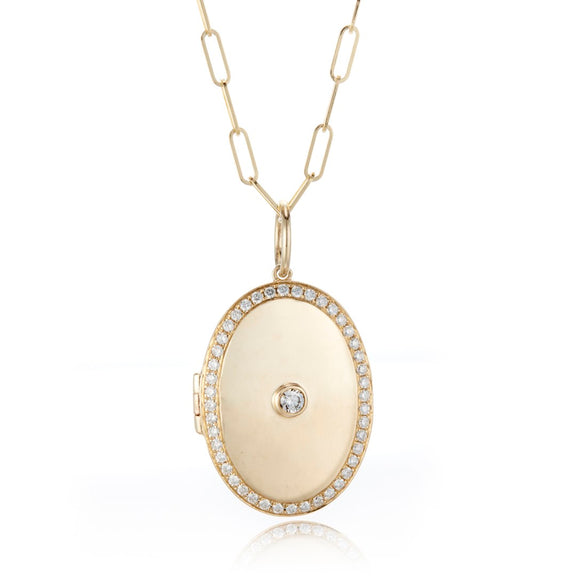 Brushed Gold & Diamond Locket Necklace