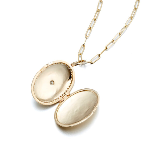 Brushed Gold & Diamond Locket Necklace