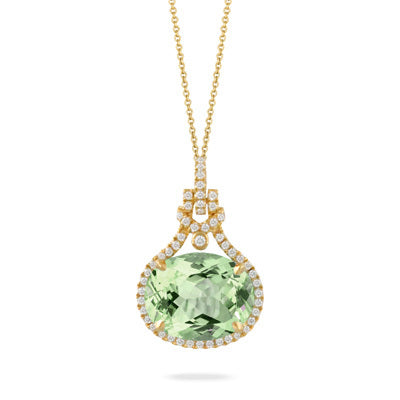 Doves Mint Mojito Green Amethyst & Diamond Pendant Necklace