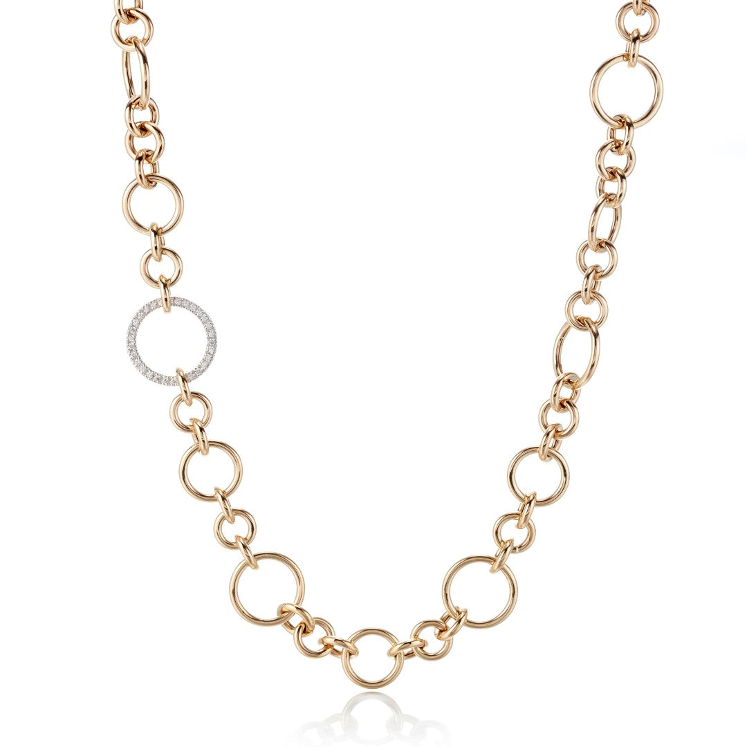 Gold Circle & Diamond Link Necklace