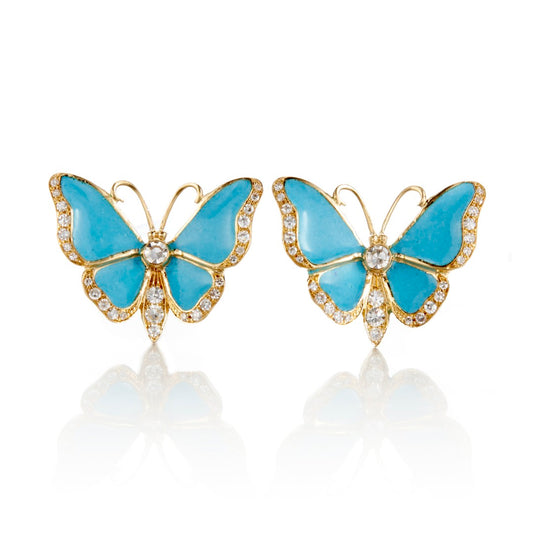 Cicada Diamond & Blue Enamel Butterfly Earrings