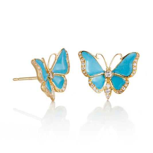 Diamond & Blue Enamel Butterfly Earrings