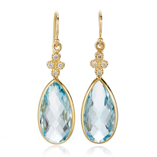 Swiss Blue Topaz & Diamond Drop Earrings