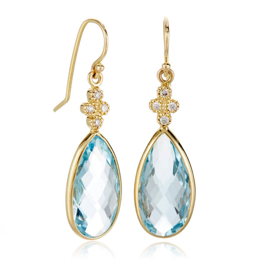 Swiss Blue Topaz & Diamond Drop Earrings