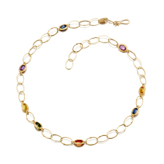 Petra Class Multi-Color Sapphire Oval Chain Link Necklace