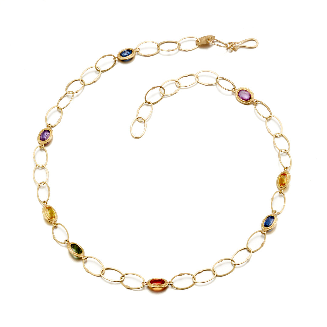 Petra Class Multi-Color Sapphire Oval Chain Link Necklace