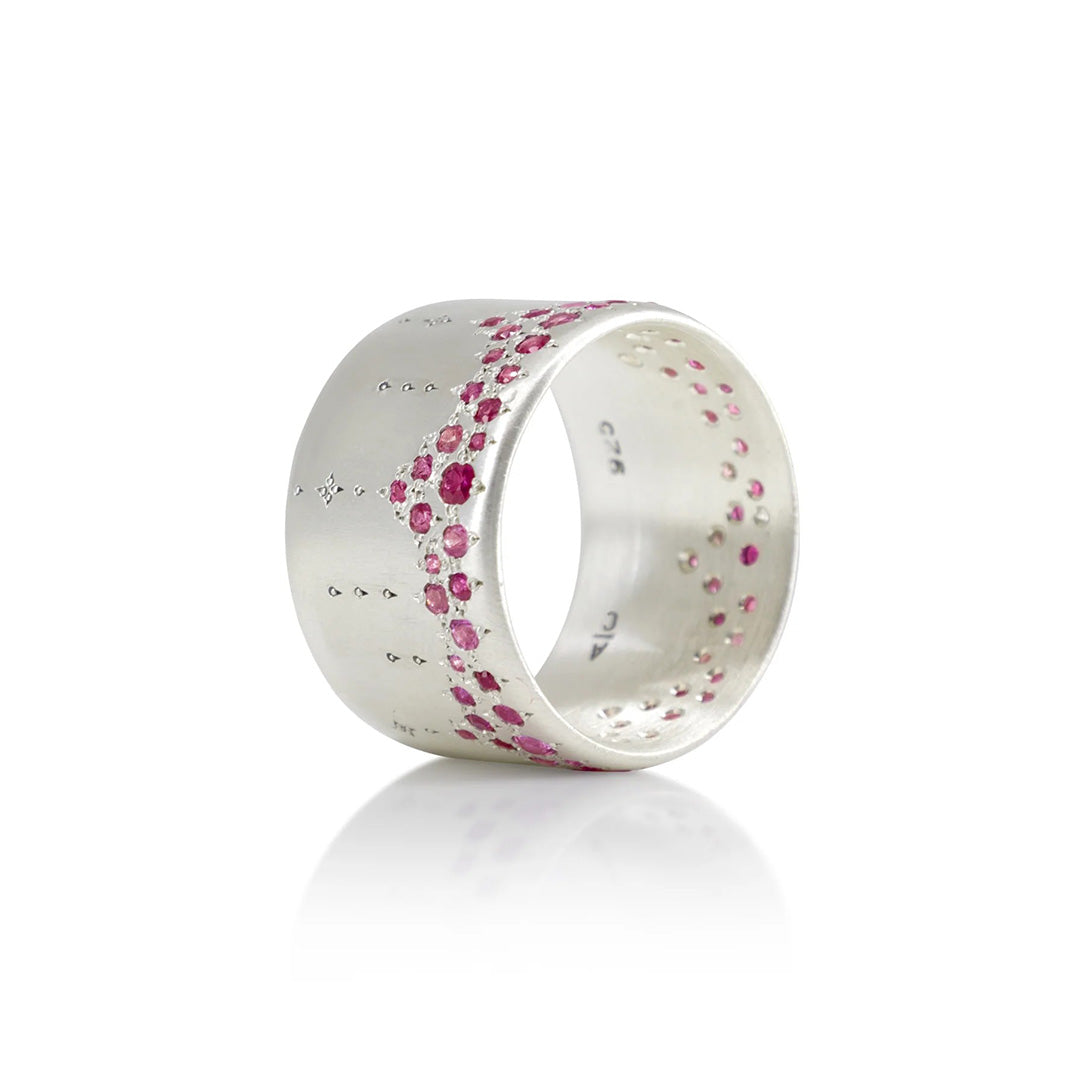 Adel Chefridi Wide Silver Band with Ruby & Pink Sapphire Horizon