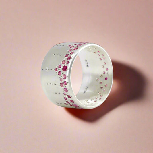 Wide Silver Band with Ruby & Pink Sapphire Horizon