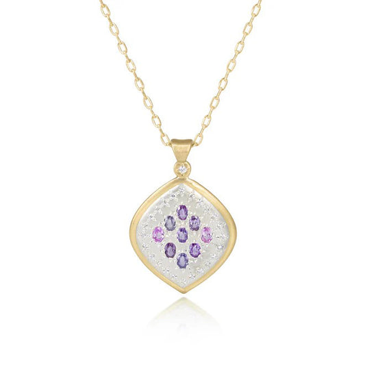 Adel Chefridi Pink & Purple Sapphire Two-Tone Oval Pendant Necklace