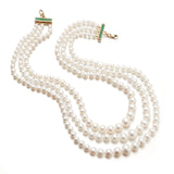 Gump's Signature 4-9mm Graduated Pearl 3-Strand Necklace with Emerald Clasp