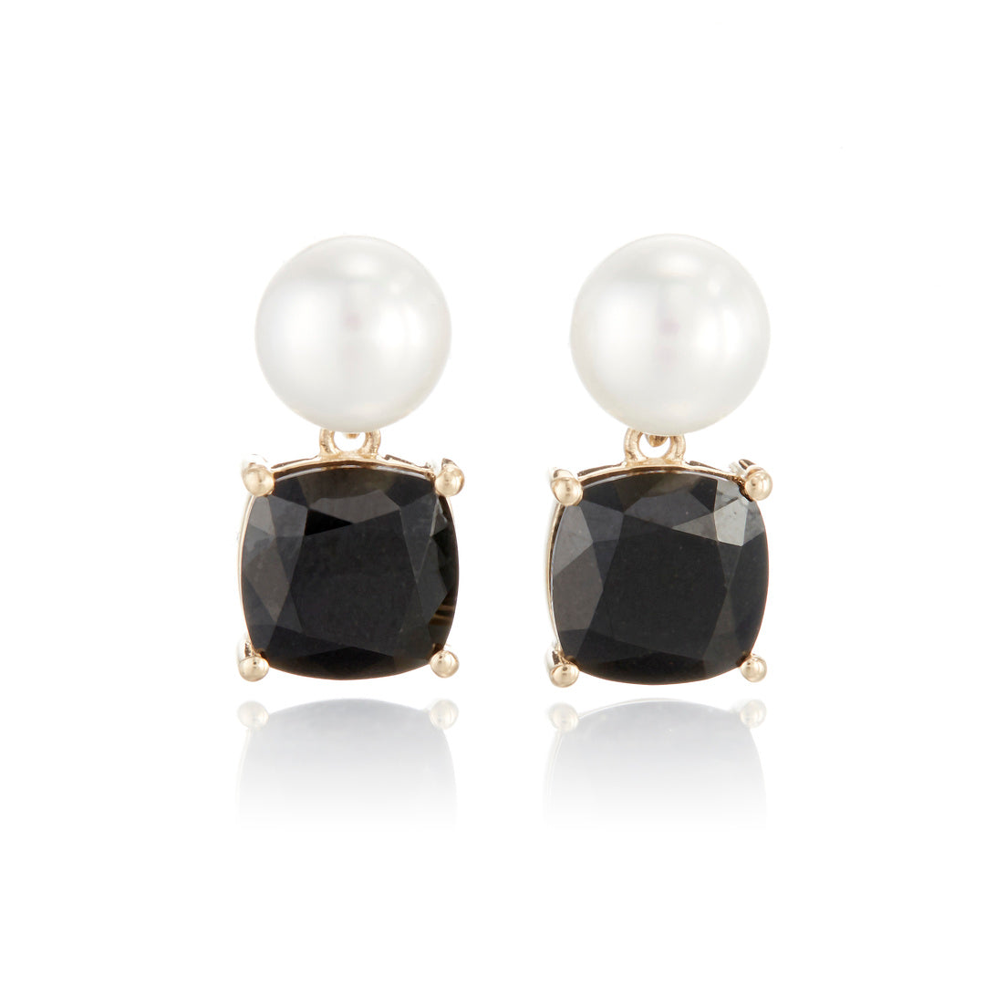 Gump's Signature Piazza Earrings with Pearls & Black Jade