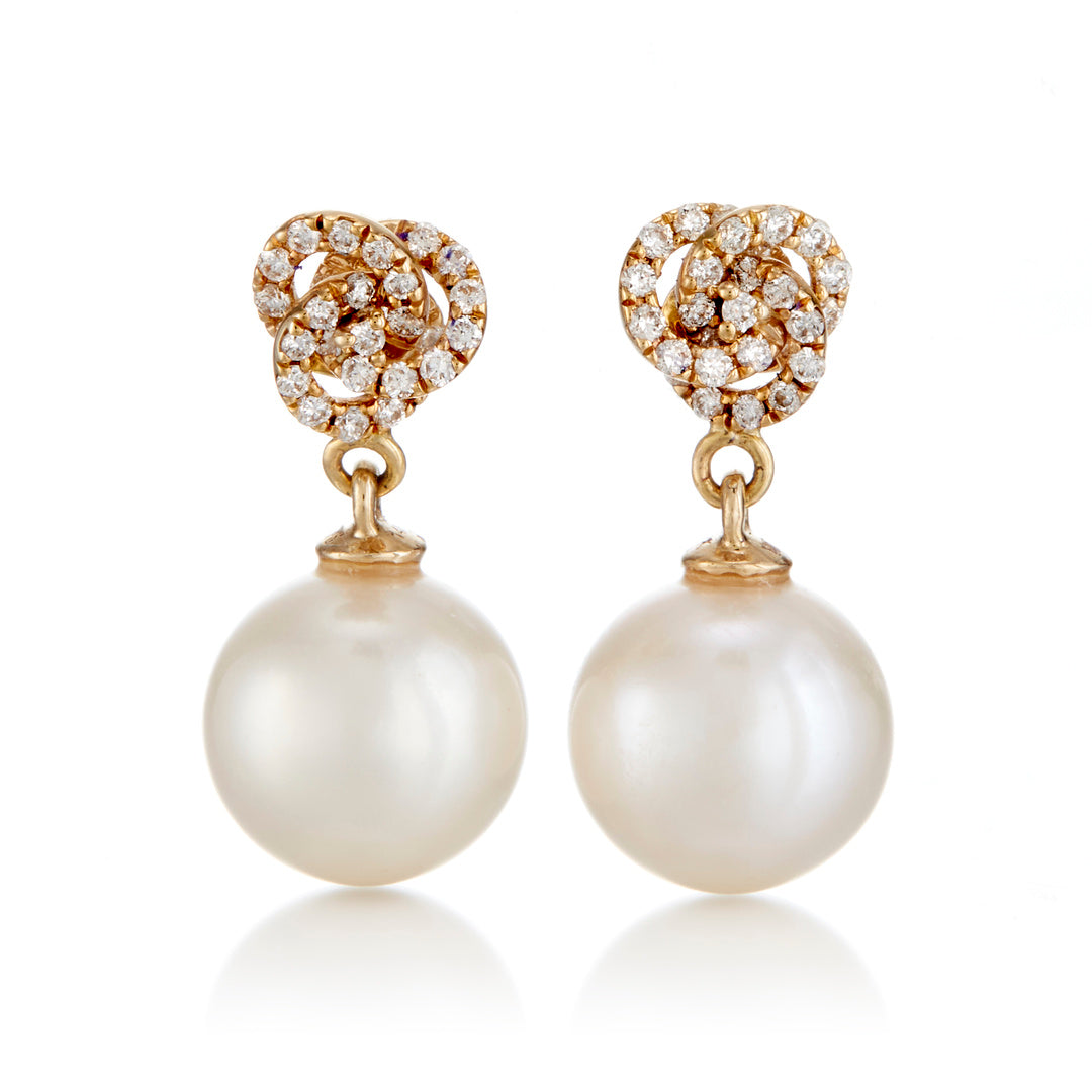 Gump's Signature Diamond Knot & Pearl Drop Earrings