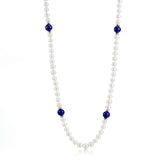 6mm Pearl & Lapis Station Rope Necklace
