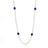 6mm Pearl & Lapis Station Rope Necklace
