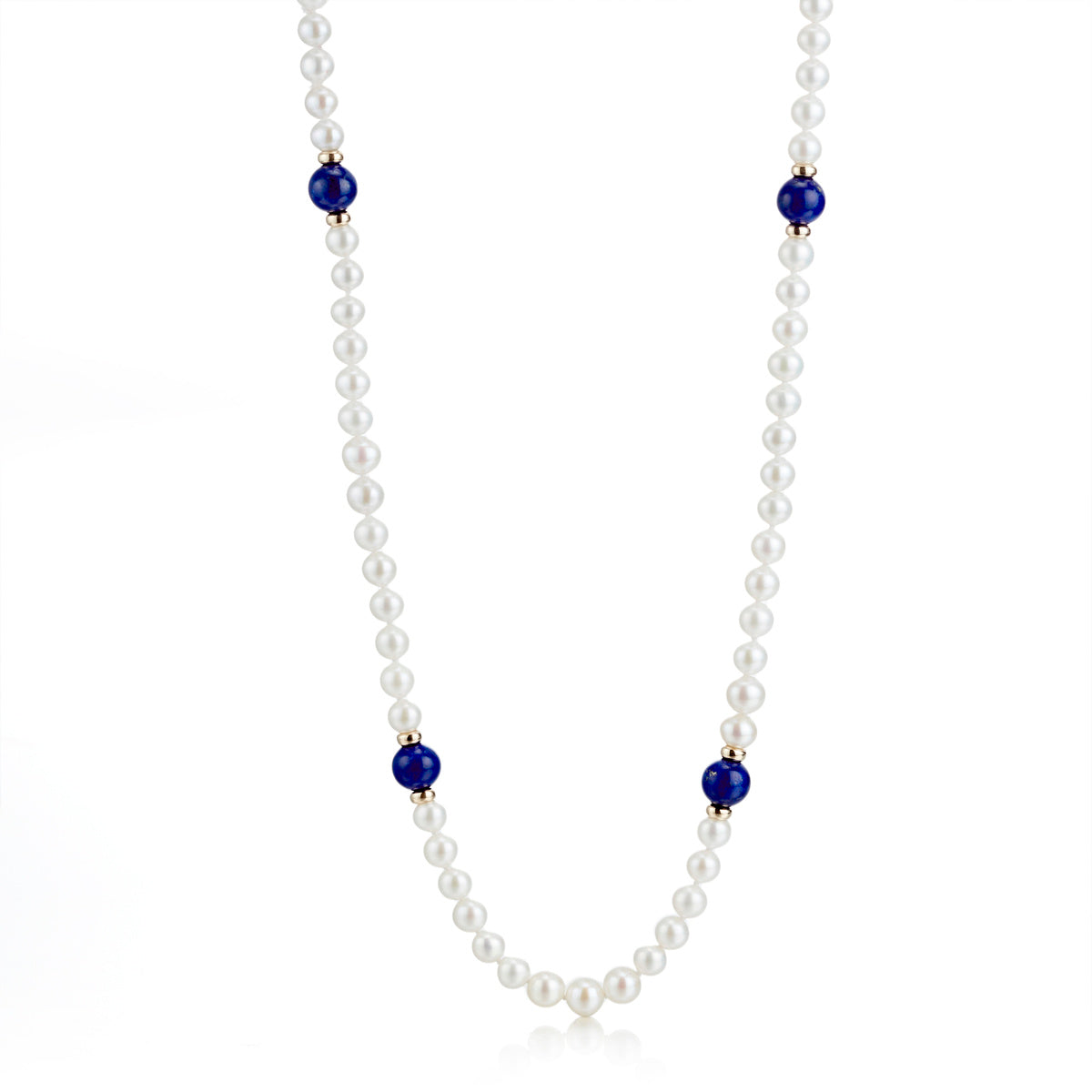 6mm Pearl & Lapis Station Rope Necklace