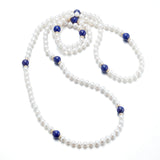 6mm Pearl & Lapis Station Rope Necklace