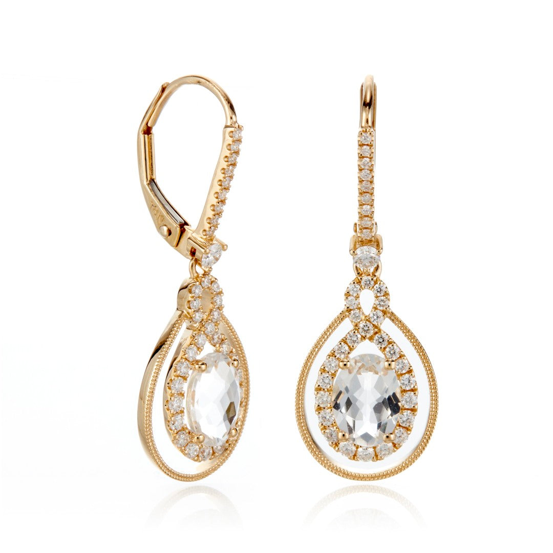 White Topaz & Diamond Drop Earrings