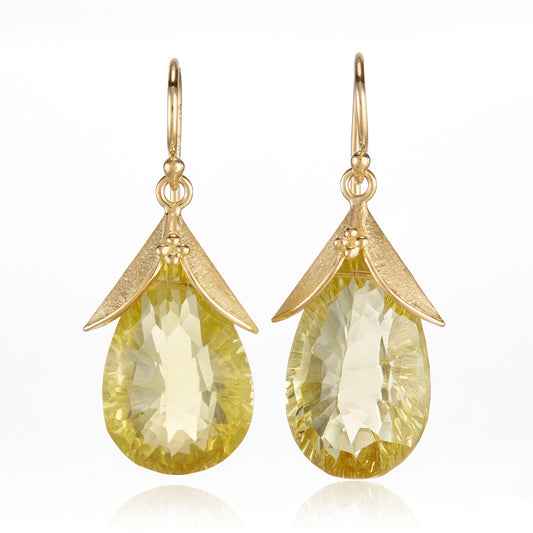 Barbara Heinrich Lemon Quartz Leaf Cap Drop Earrings