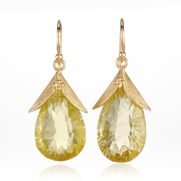 Barbara Heinrich Lemon Quartz Leaf Cap Drop Earrings