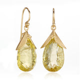 Lemon Quartz Leaf Cap Drop Earrings