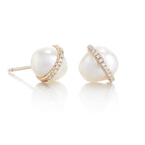 Melissa Joy Manning Diamond Bezel-Wrapped Pearl Stud Earrings