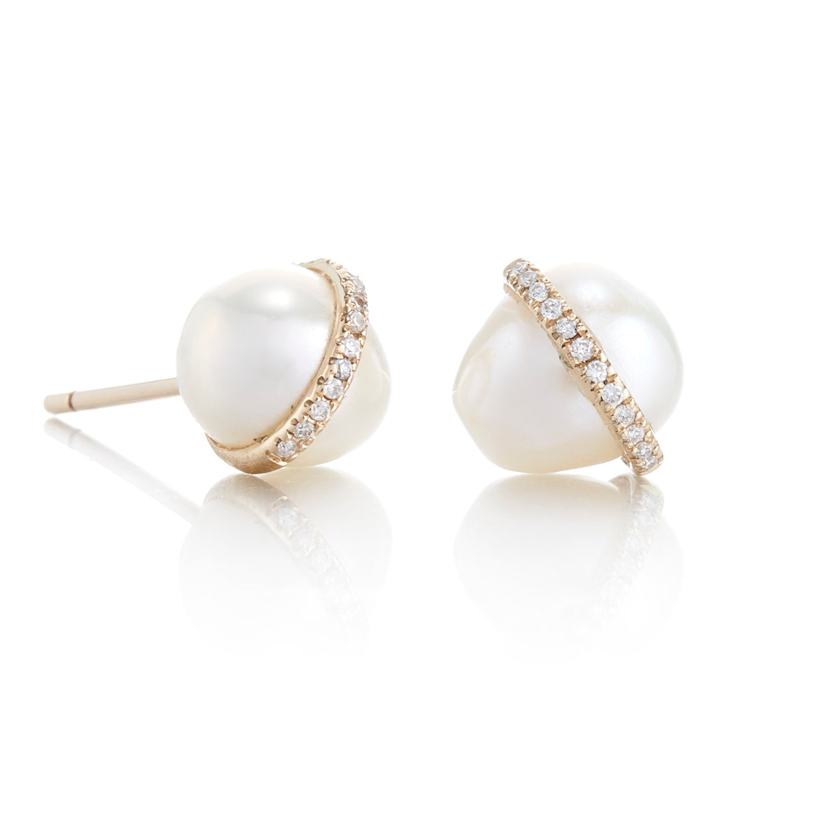 Melissa Joy Manning Diamond Bezel-Wrapped Pearl Stud Earrings